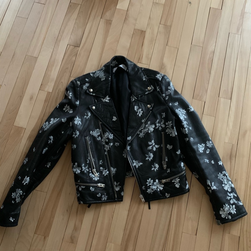 Iro leather jacket with floral hand painted print